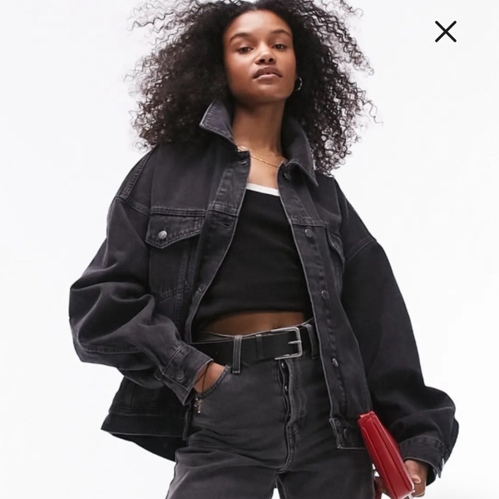 Topshop Moto Denim Jean Jacket coat oversized 90's fit black